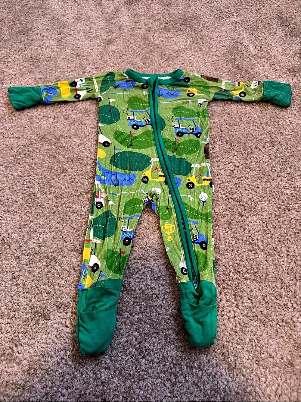 Little Sleepies Golf Zip-Up Romper Green & Blue Footie Pajamas